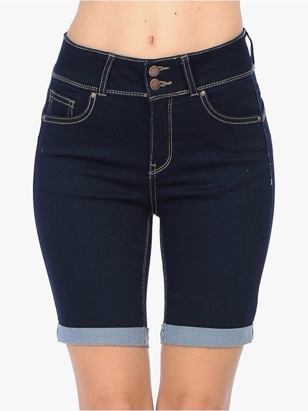 Wax Jean Dark Blue High-Rise Bermuda Denim Shorts